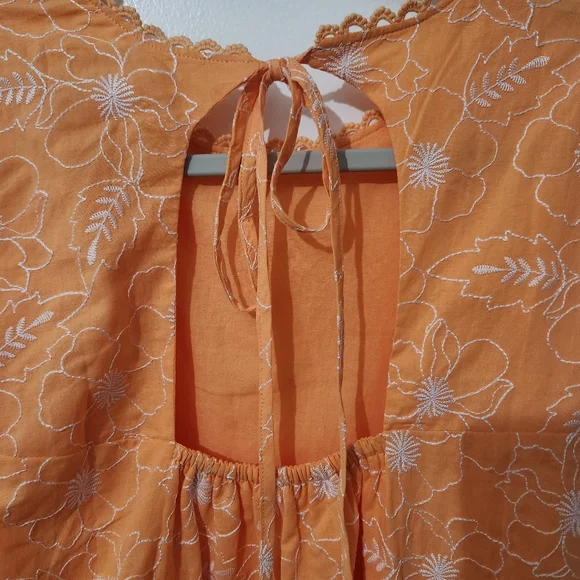 Loft Garden Embroidered Open Back Puff Sleeve Blouse Lg Nwt Tangerine Summer Top - Picture 8 of 10